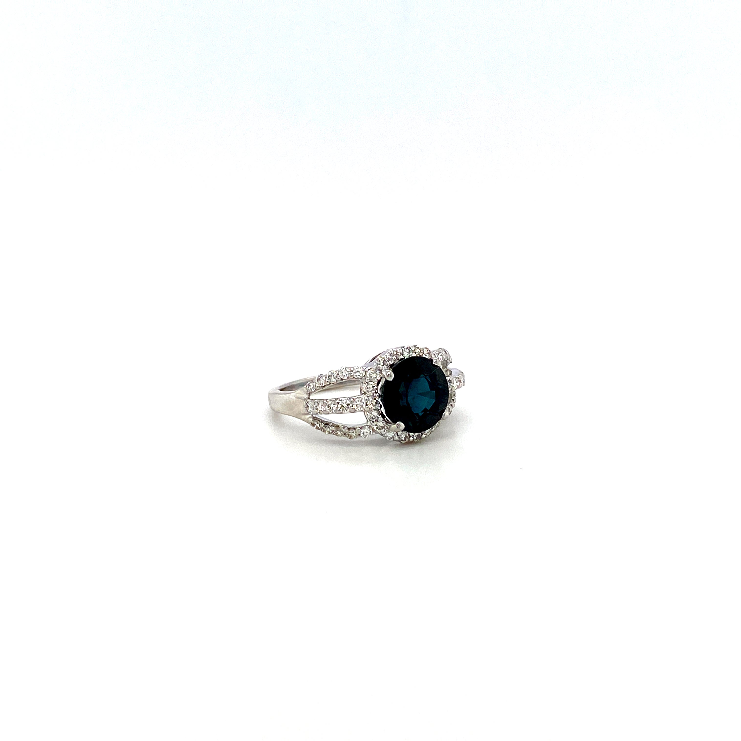 Beryl Lane - Vintage Dark Greenish Blue Sapphire & White Sapphire Cluster  Ring